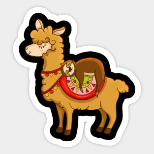 Cute & Funny Sloth Riding Llama Animal Friends Sticker